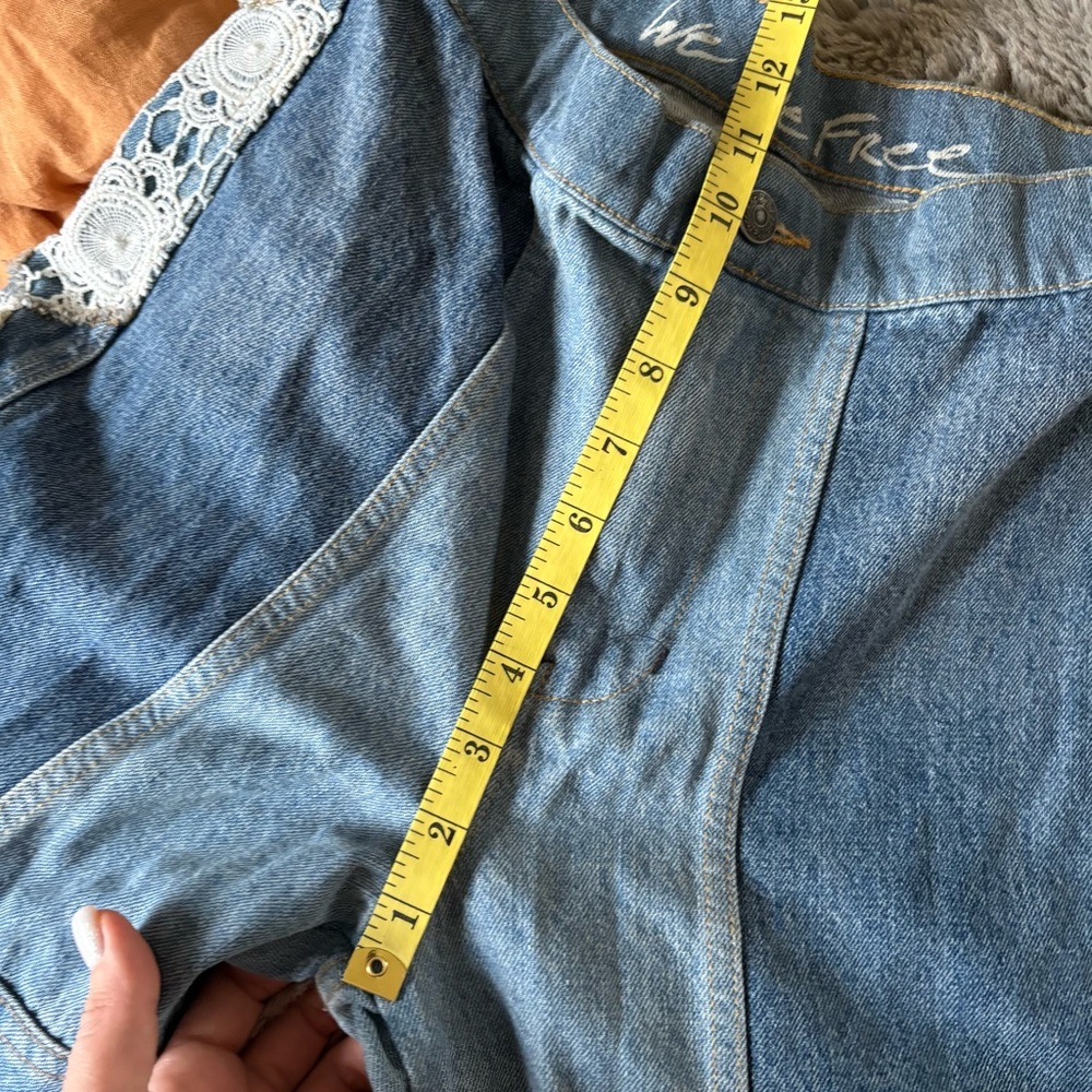 Free People In My‎ Element Kaleidoscope Blue Patchwork Wide-Leg Jeans Lace 26 - Picture 10 of 11